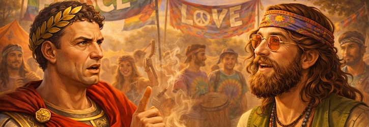 Julio César en una fiesta hippie